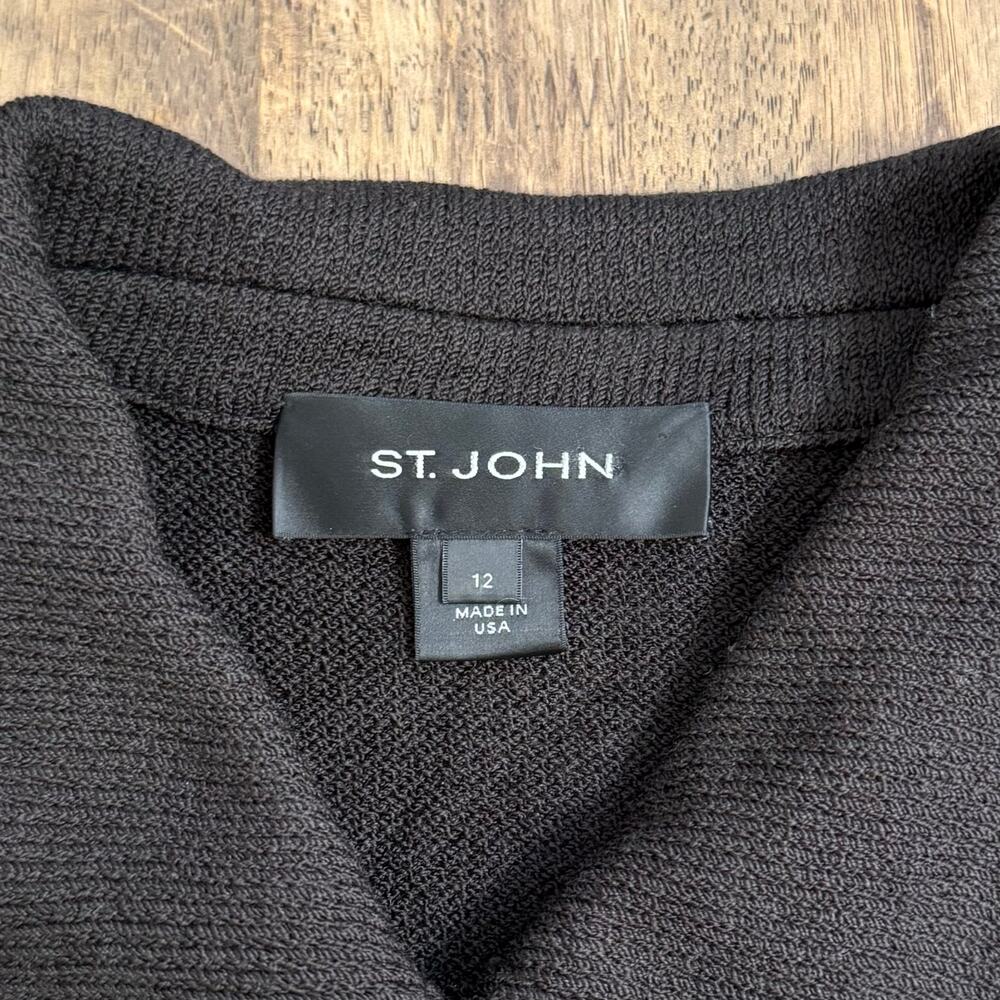St. John Jacket Santana Knit Tie Belt Gold Buttons Lux Brown Made In USA Size 12 - Picture 3 of 11